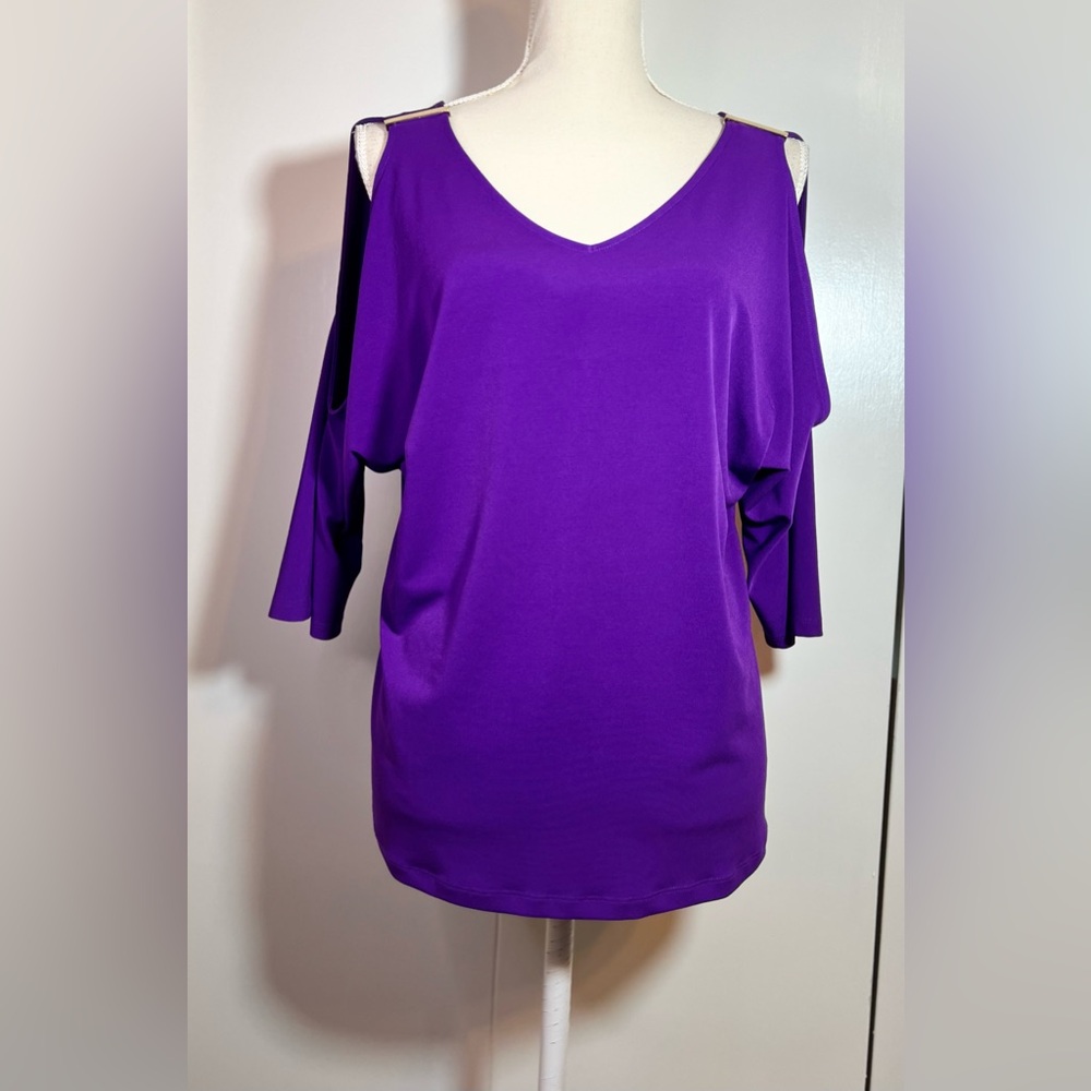 INC International Concepts Rich Purple Top Women’s size LP Cold Shoulder - Picture 8 of 8
